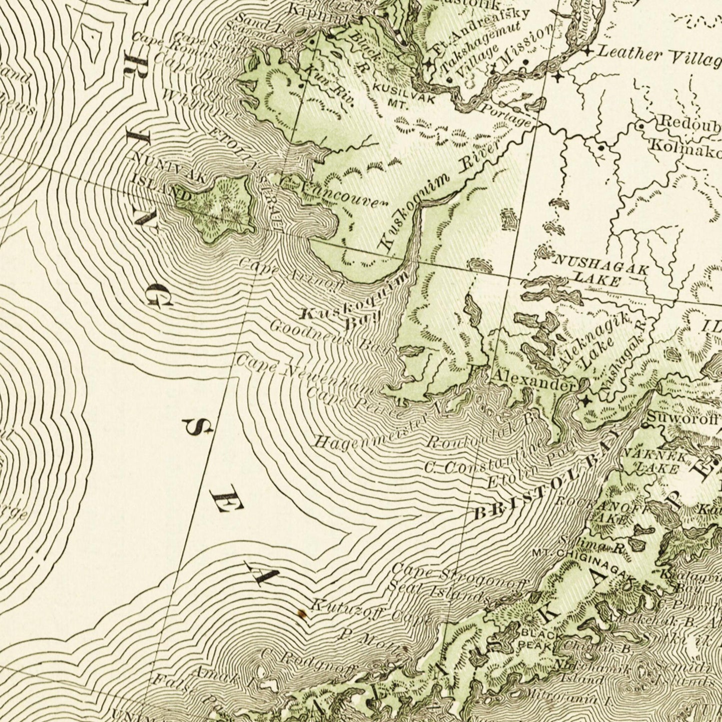 Historische Landkarte Alaska um 1882
