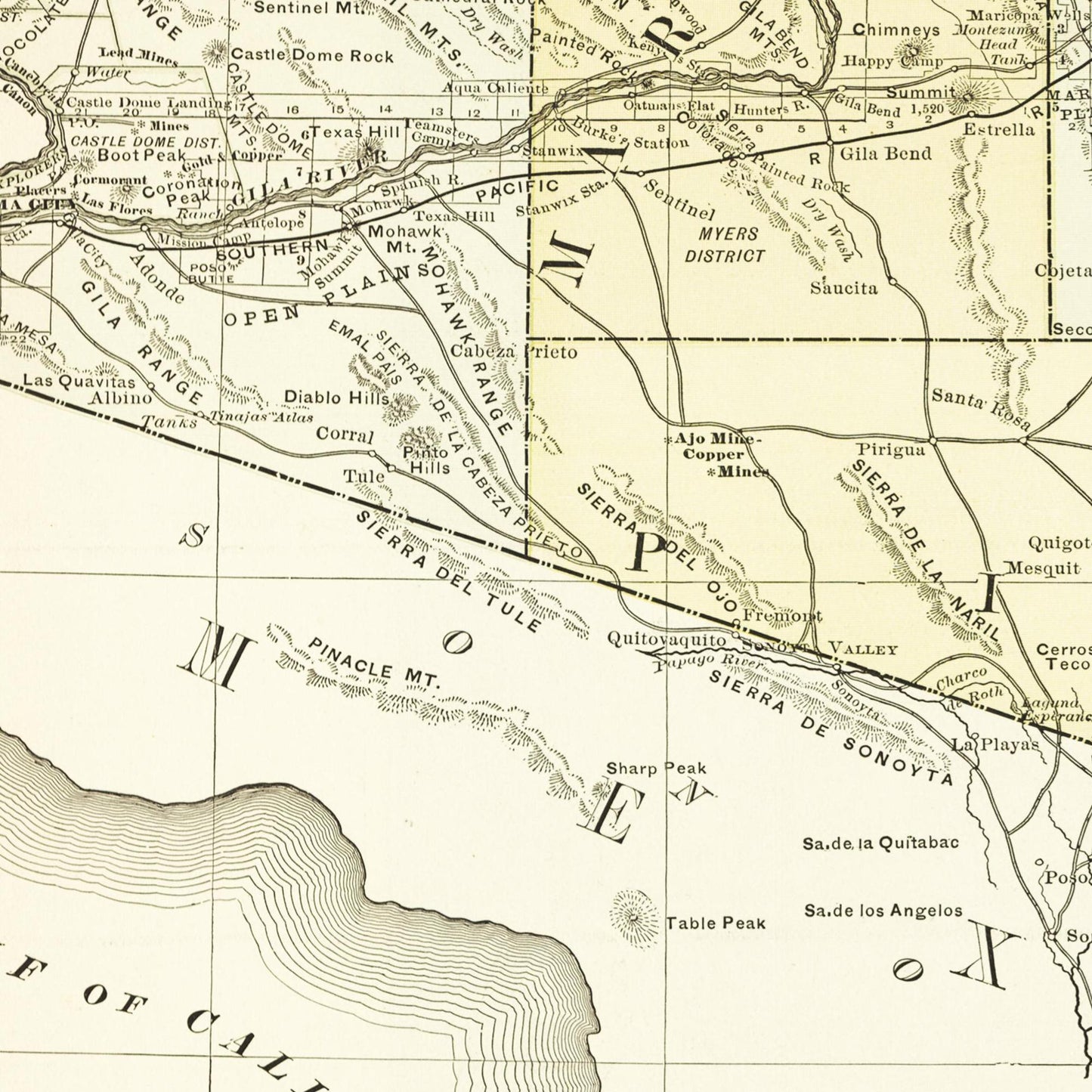 Historische Landkarte Arizona um 1882