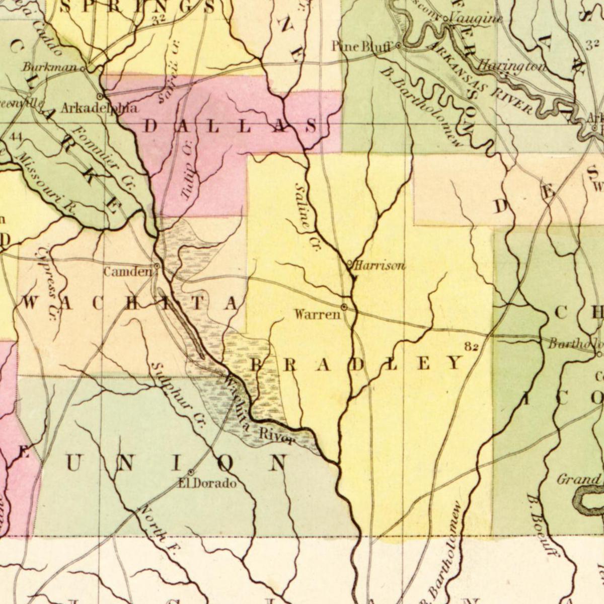 Historische Landkarte Arkansas um 1849