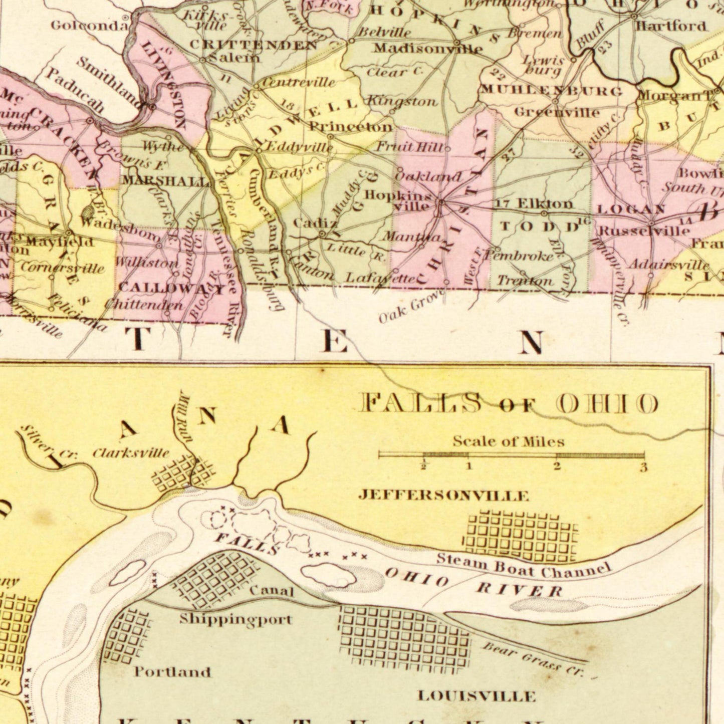 Historische Landkarte Kentucky um 1849