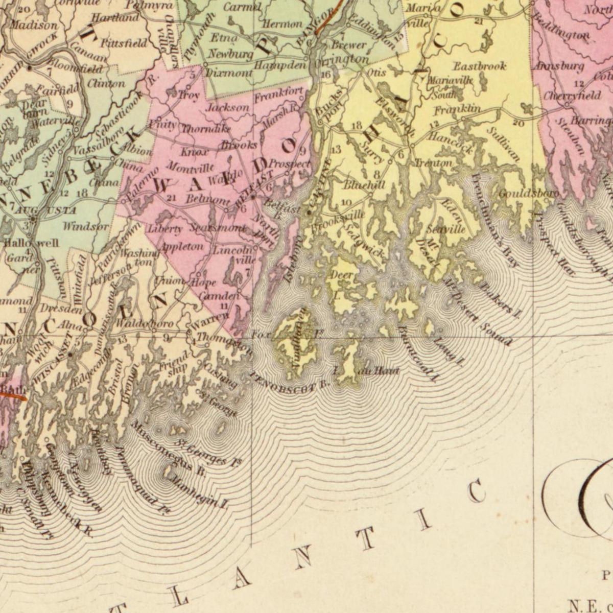 Historische Landkarte Maine um 1849