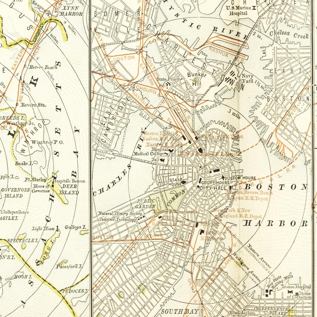 Historische Landkarte Massachusetts um 1882