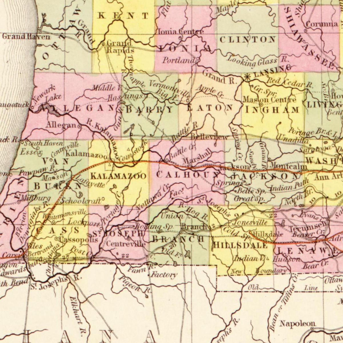 Historische Landkarte Michigan um 1849