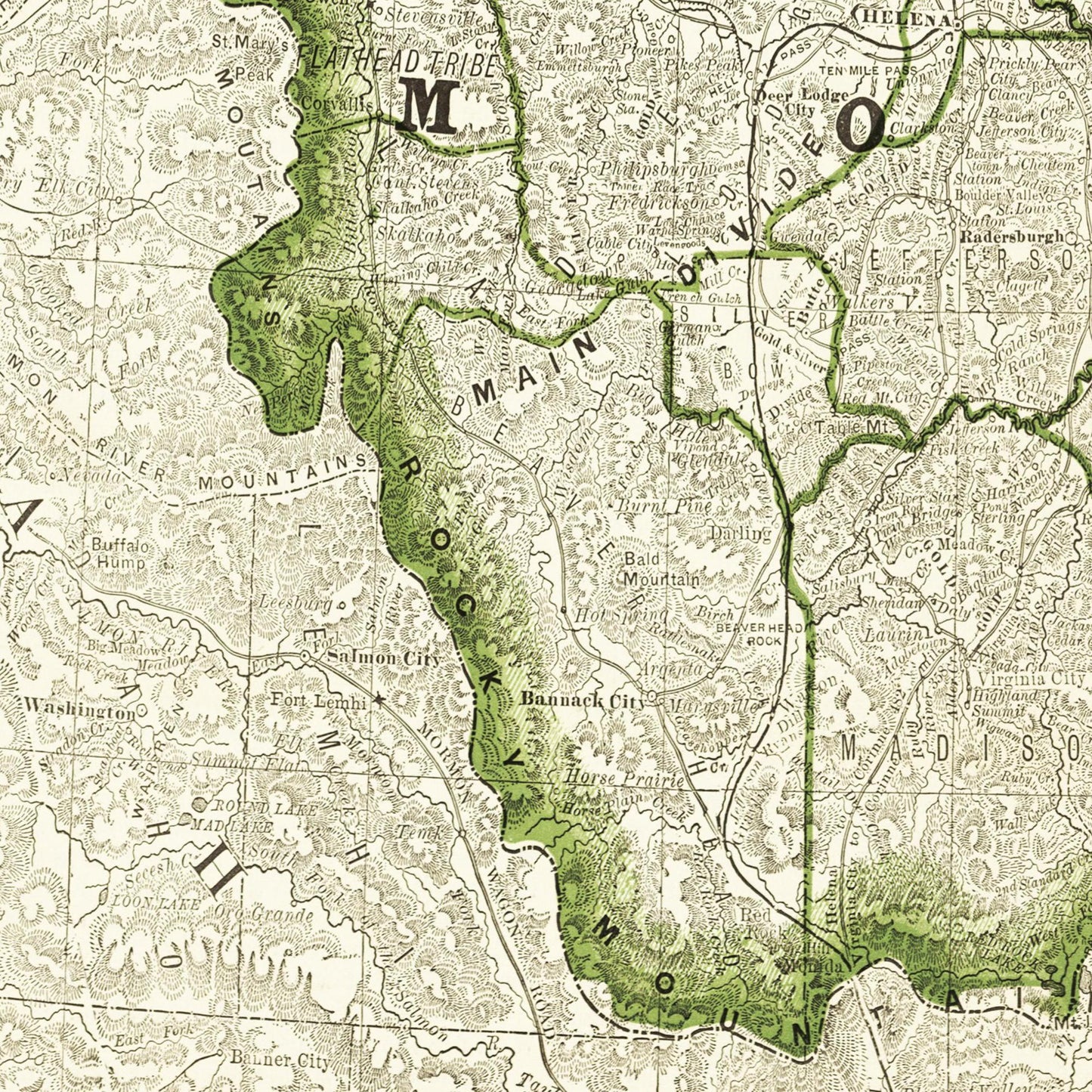 Historische Landkarte Montana um 1882