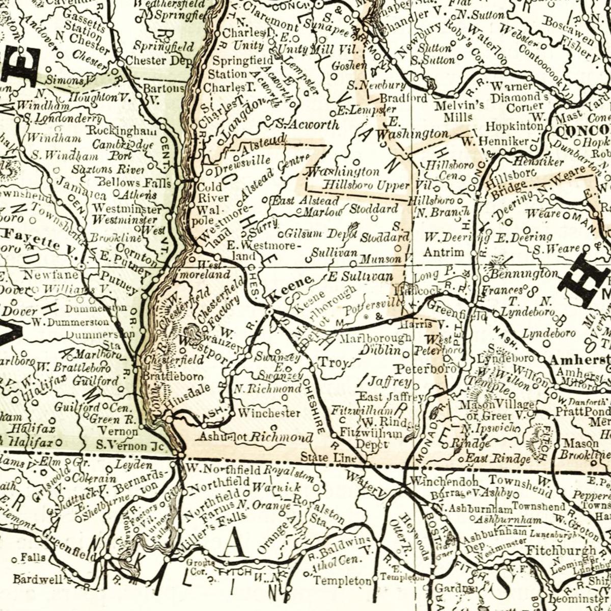 Historische Landkarte New Hampshire & Vermont um 1882