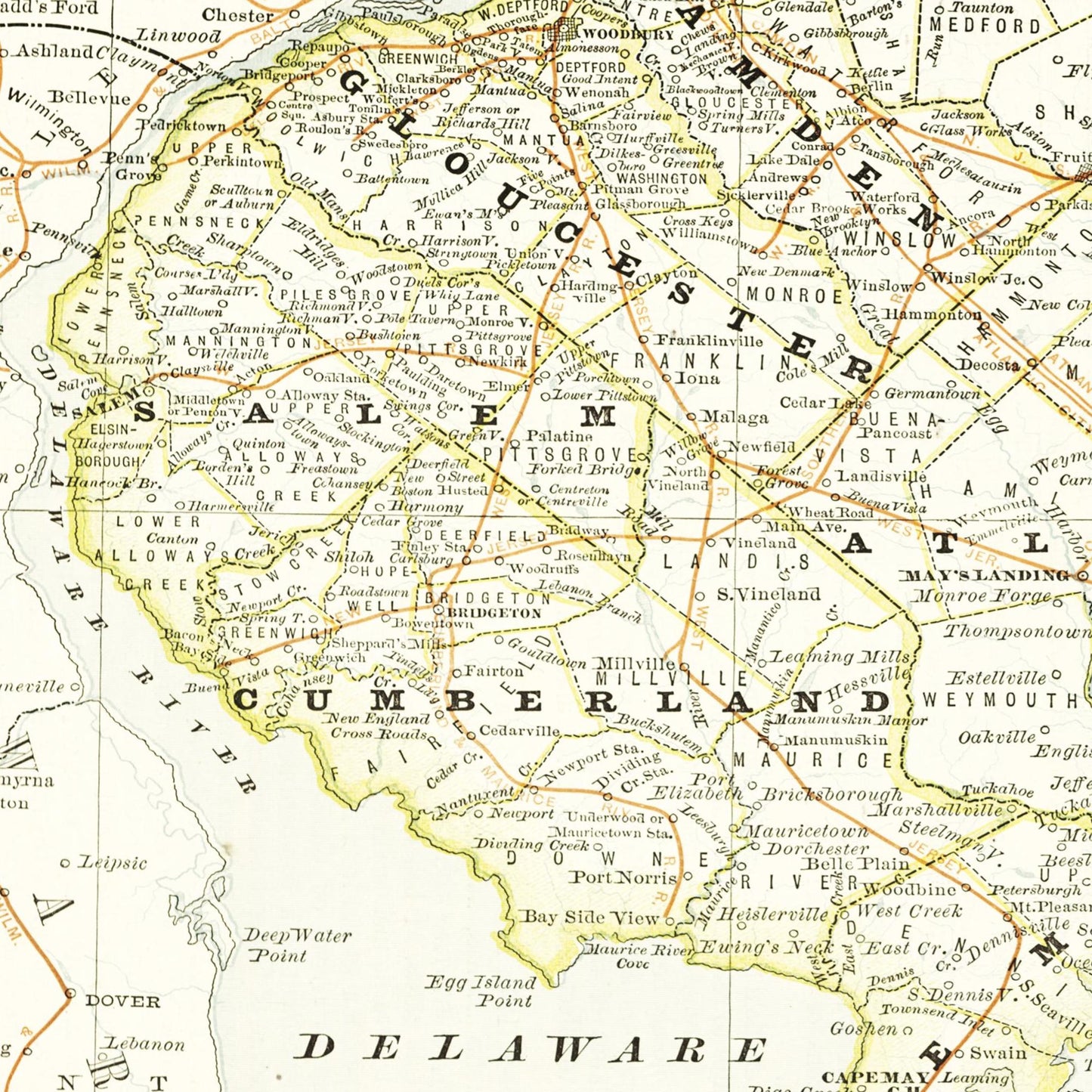 Historische Landkarte New Jersey um 1882