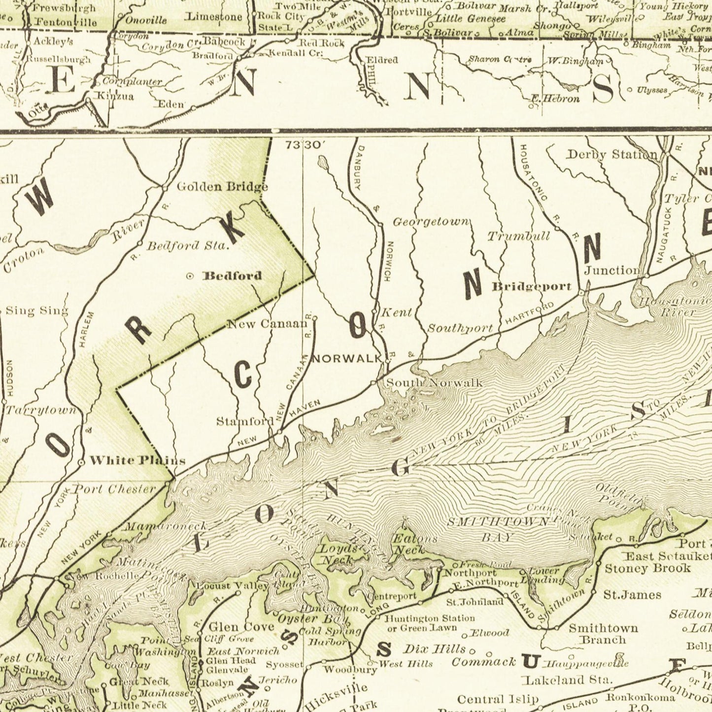 Historische Landkarte New York um 1882