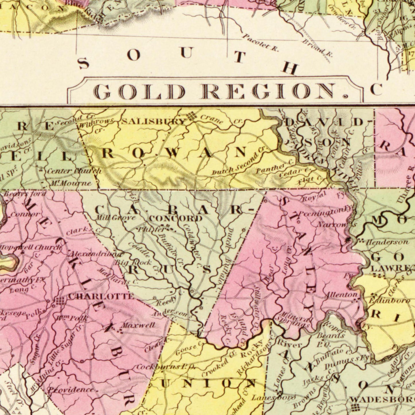 Historische Landkarte North Carolina um 1849