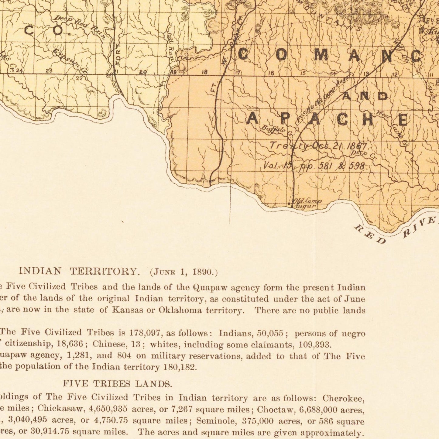 Historische Landkarte Oklahoma um 1890