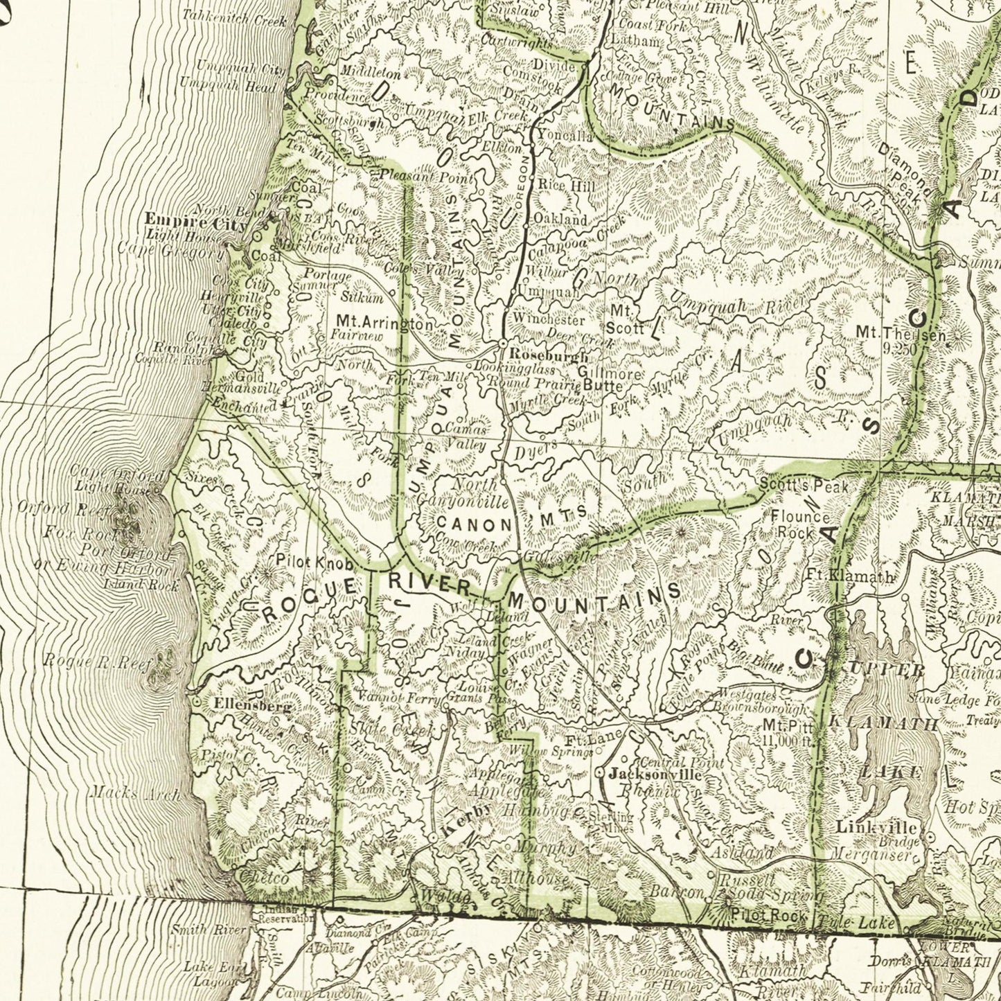Historische Landkarte Oregon um 1882