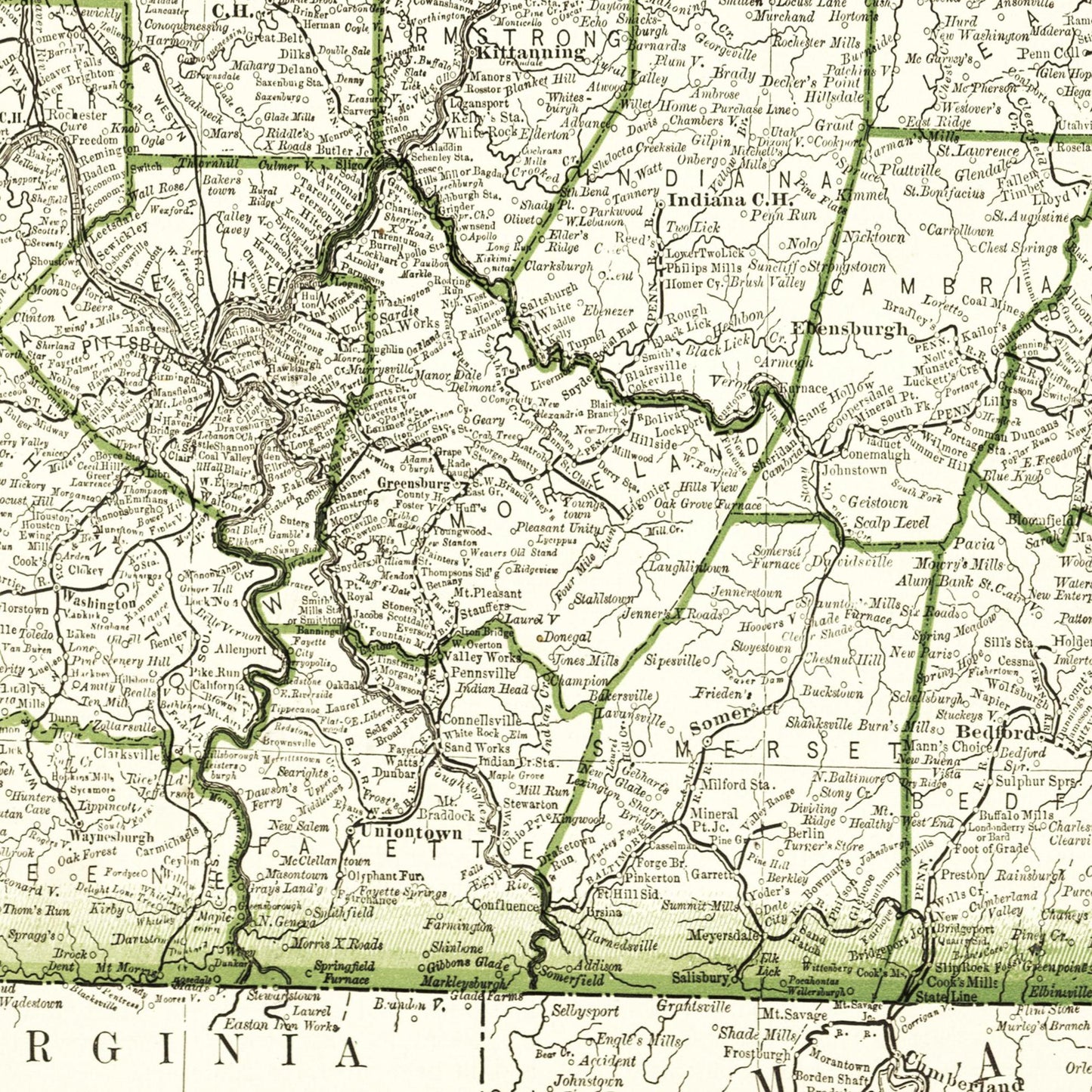 Historische Landkarte Pennsylvania um 1882