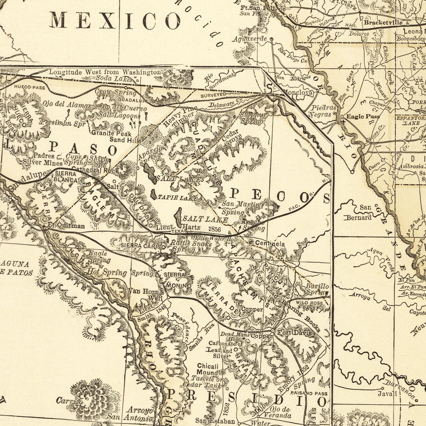 Historische Landkarte Texas um 1882