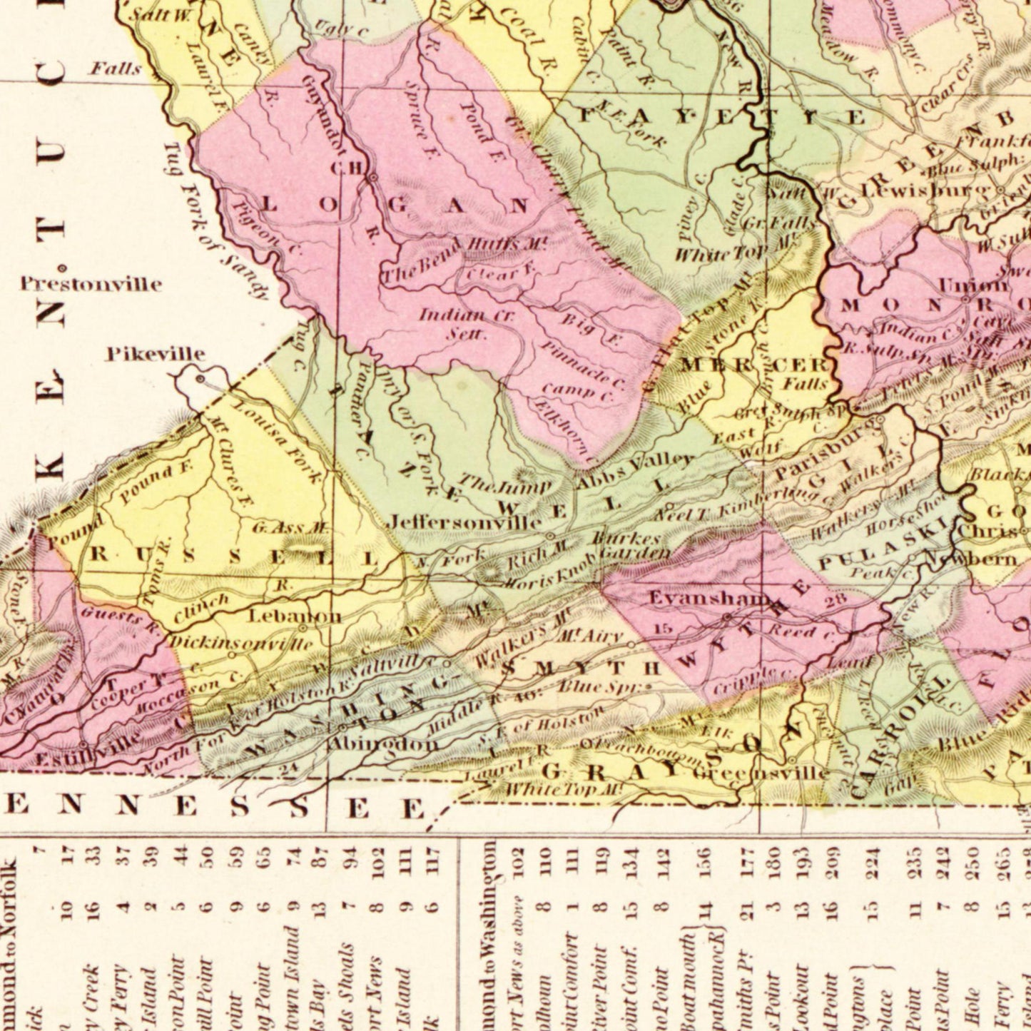 Historische Landkarte Virginia um 1849