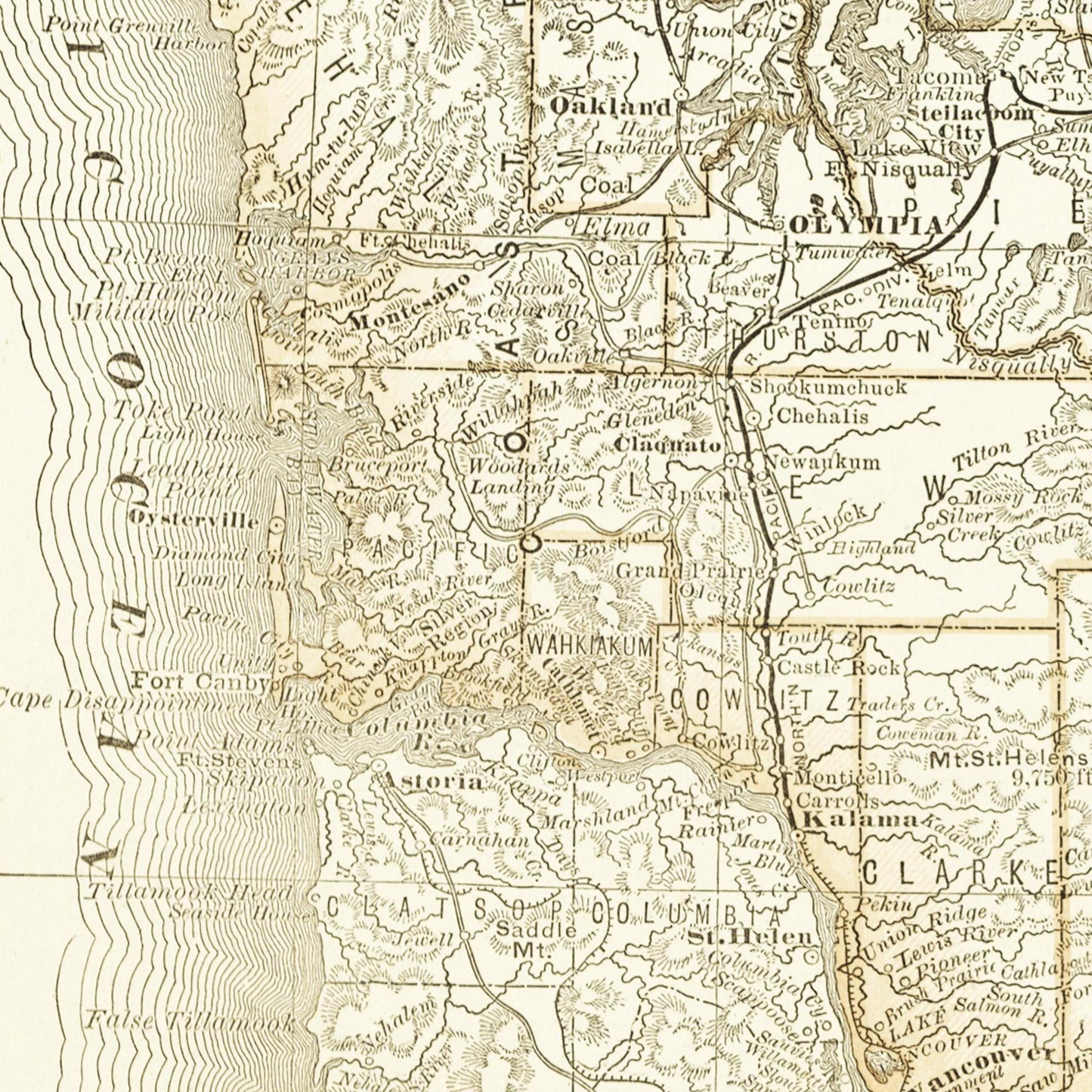 Historische Landkarte Washington um 1882