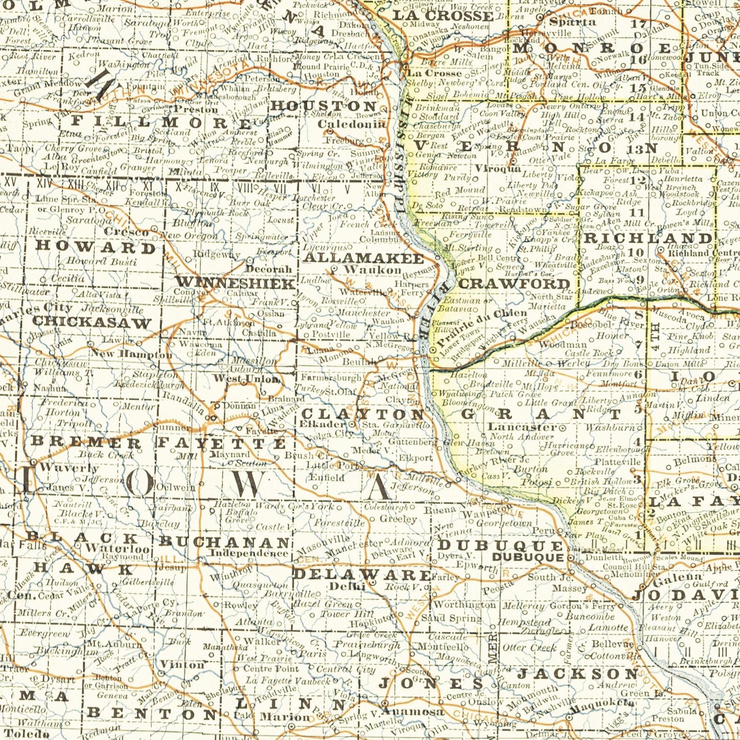 Historische Landkarte Wisconsin um 1882