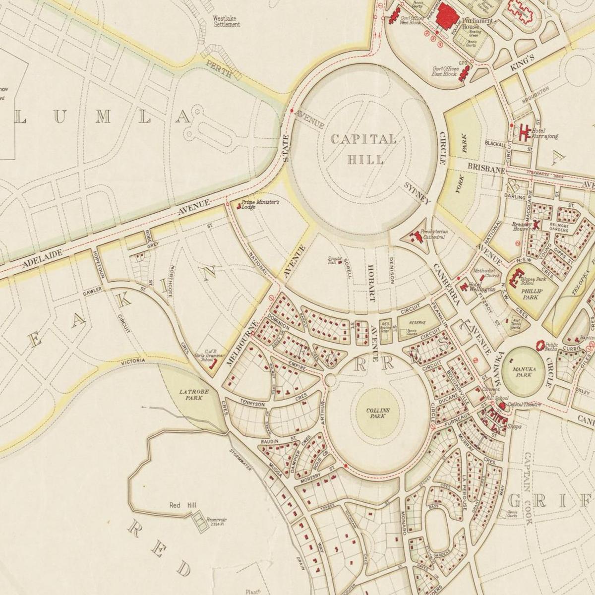 Historischer Stadtplan Canberra um 1933