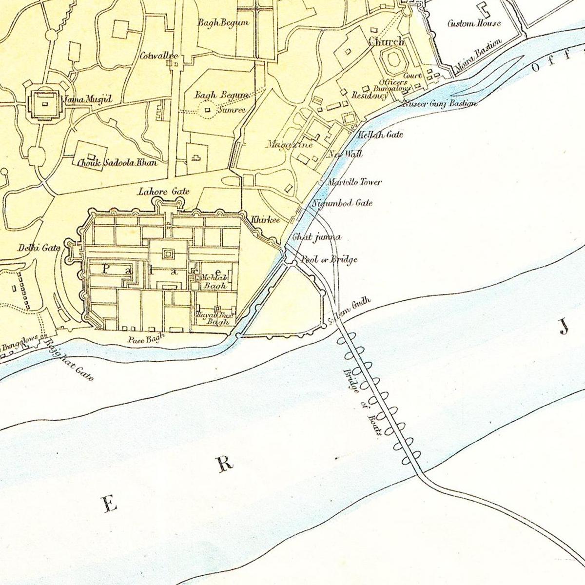 Historischer Stadtplan Delhi um 1867