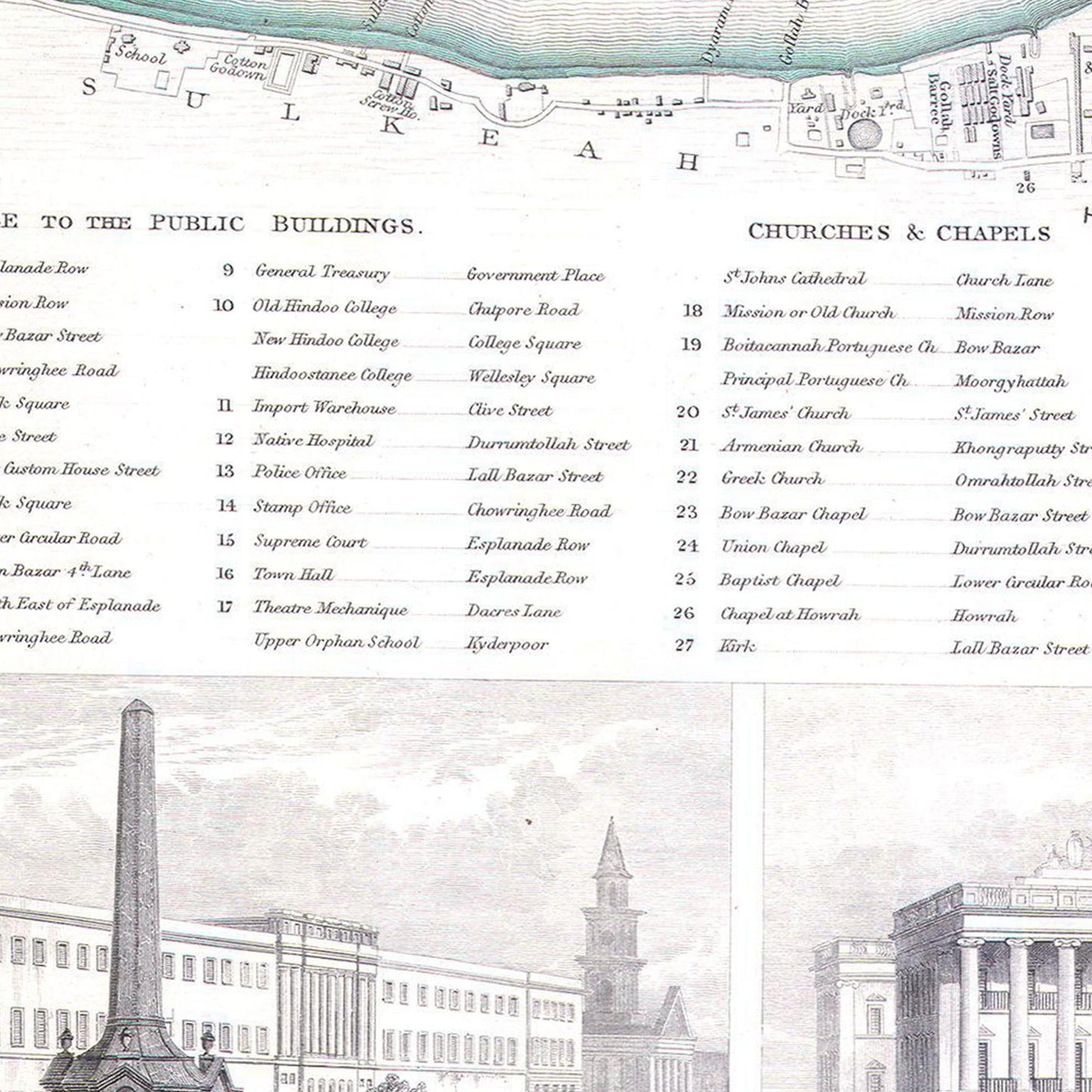 Historischer Stadtplan Kalkutta um 1842