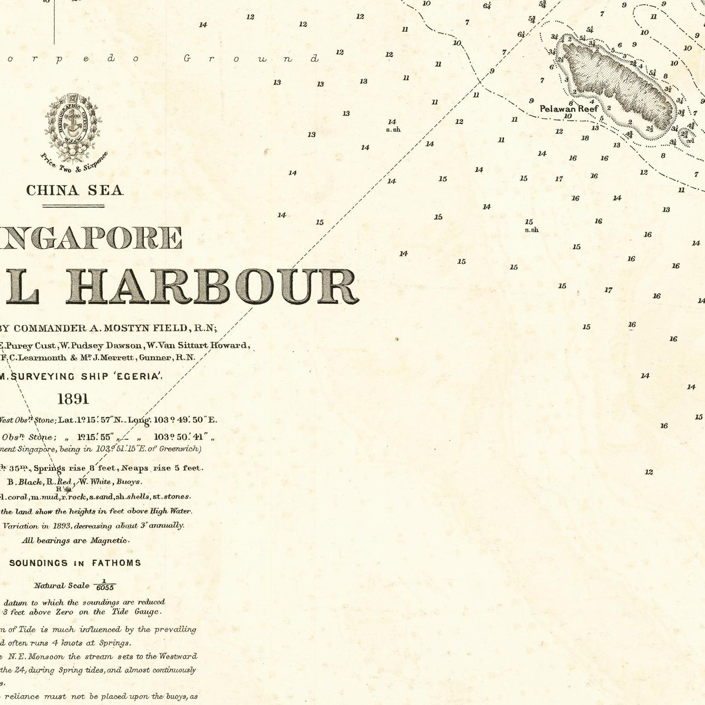 Historischer Stadtplan Singapur um 1893