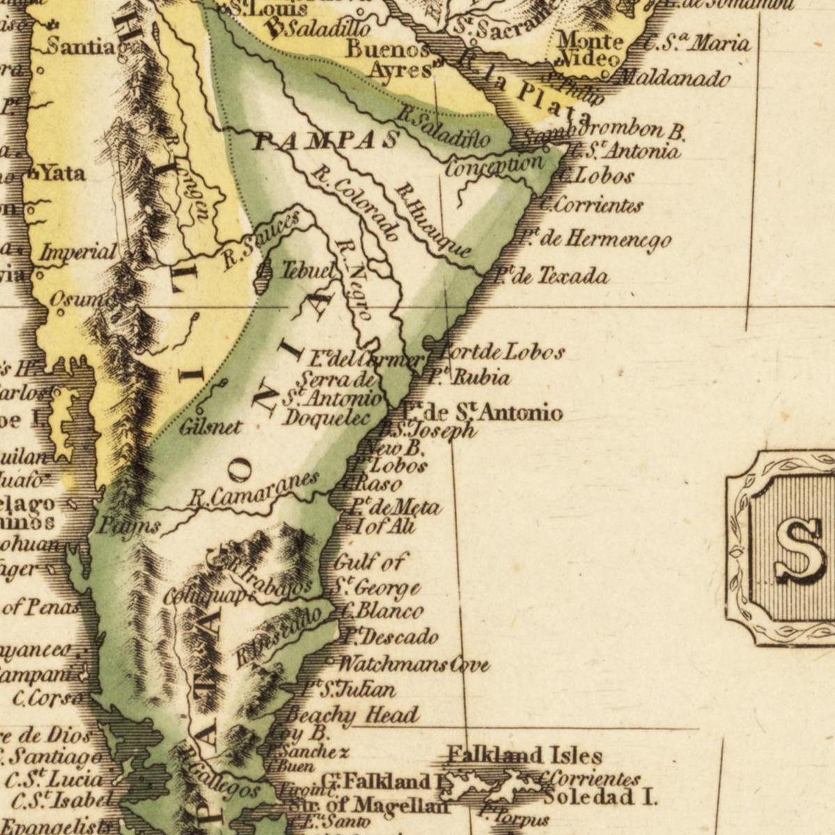 Historische Landkarte Südamerika um 1825