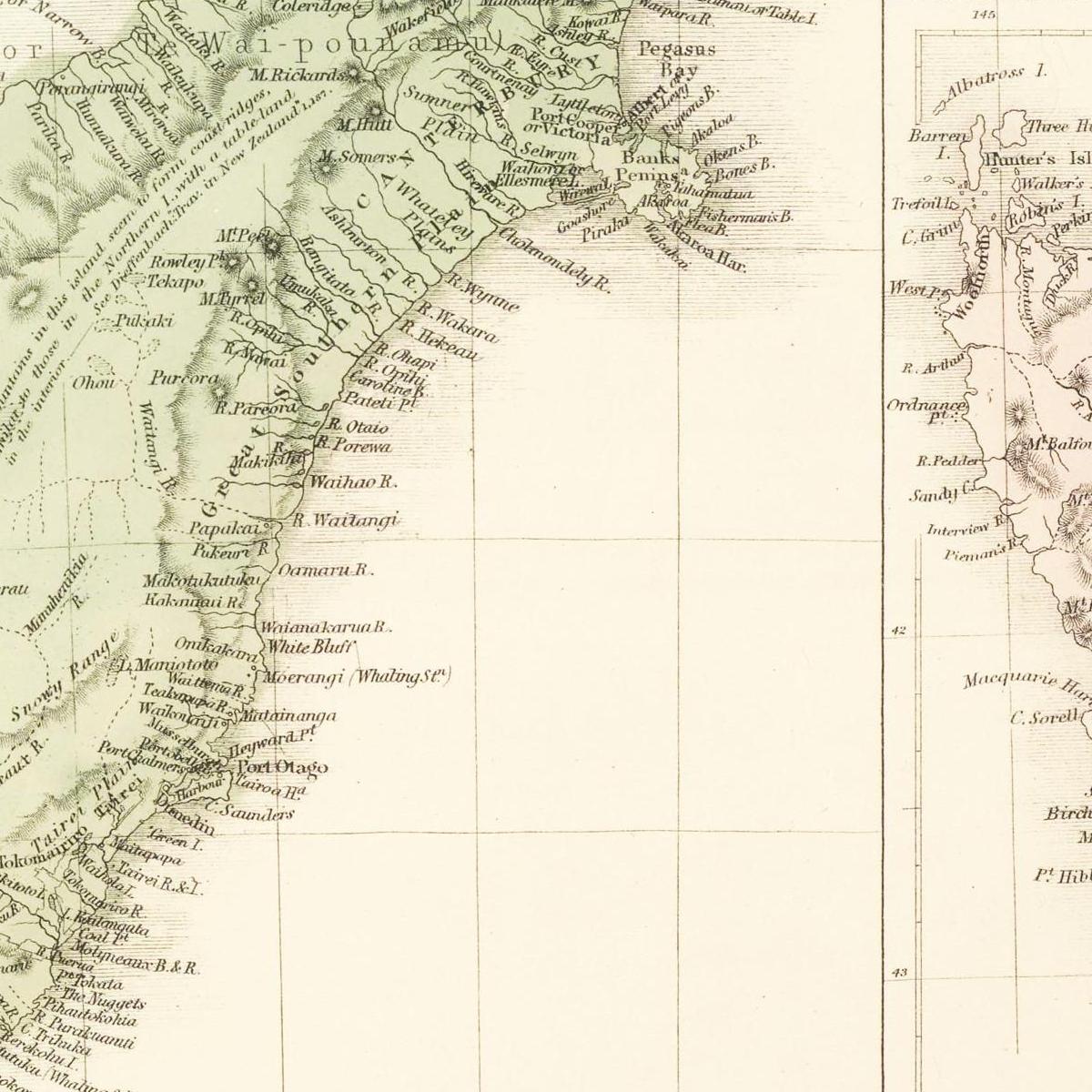 Historische Landkarte Neuseeland um 1854