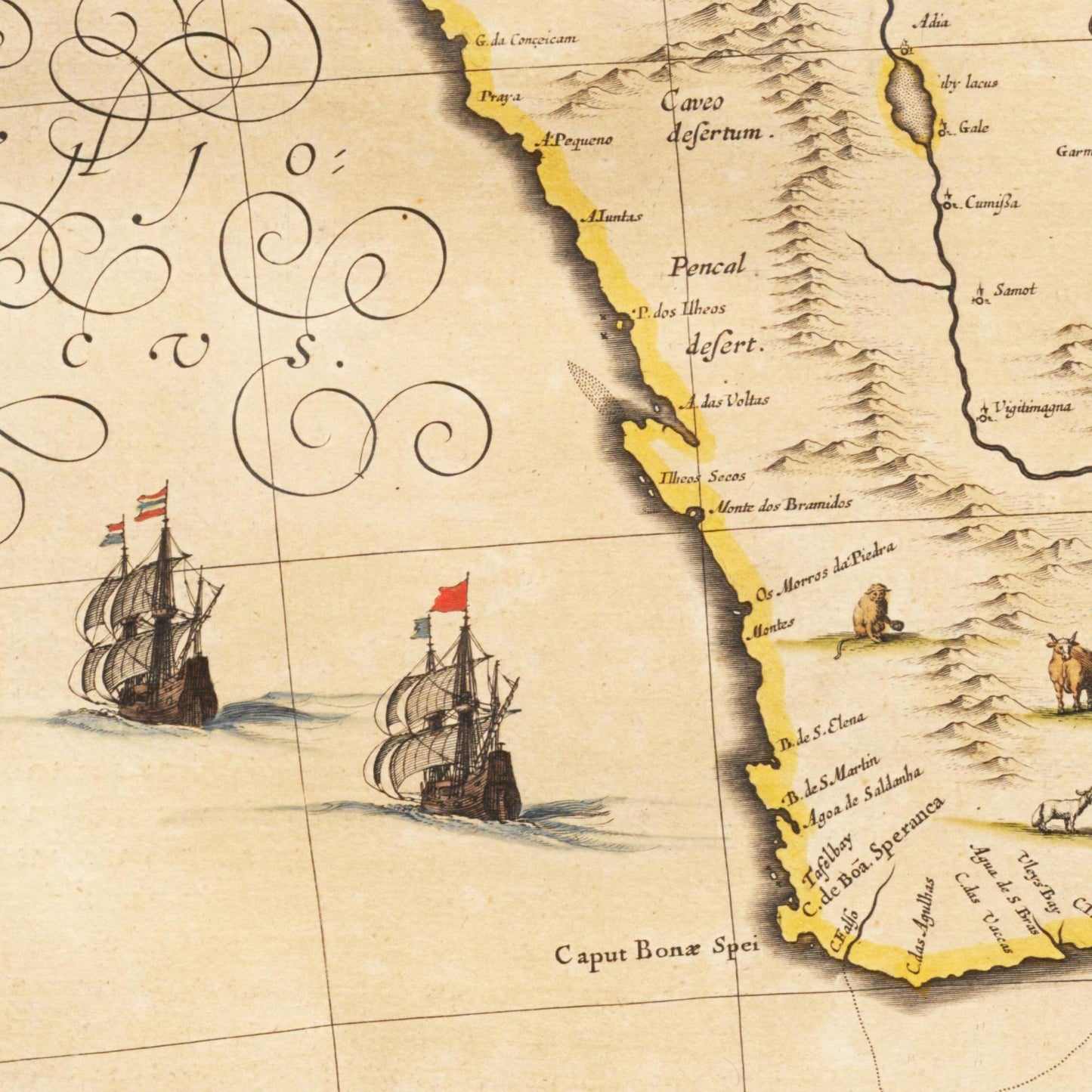Historische Landkarte Südafrika um 1635