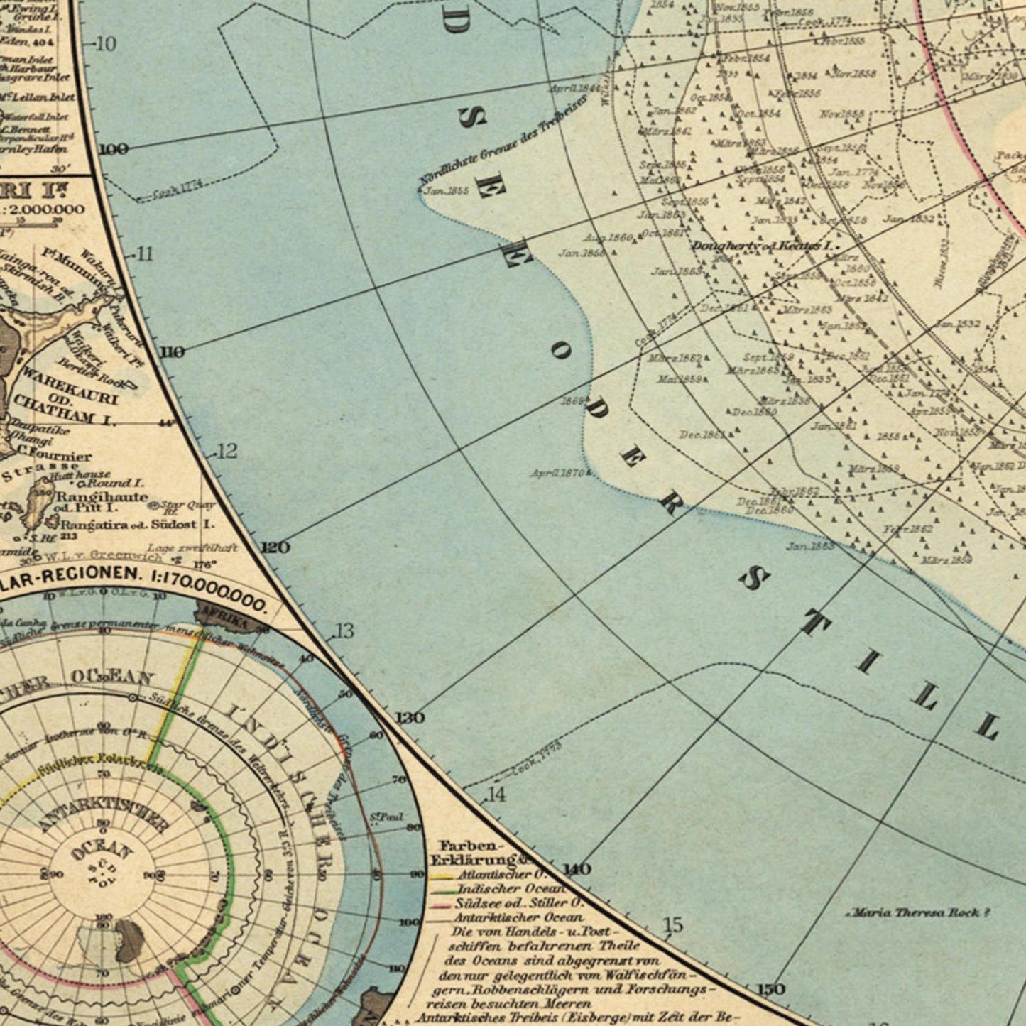 Historische Landkarte Antarktis um 1885