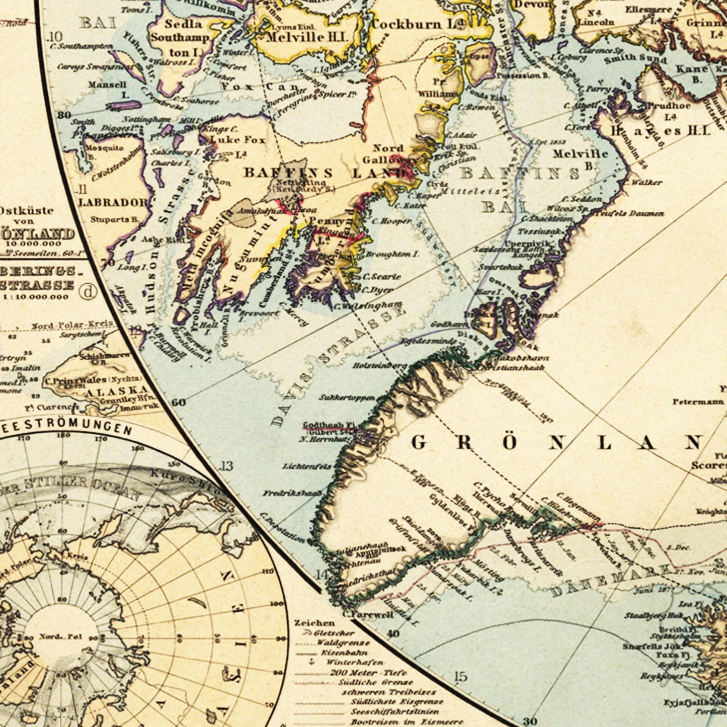 Historische Landkarte Arktis um 1885