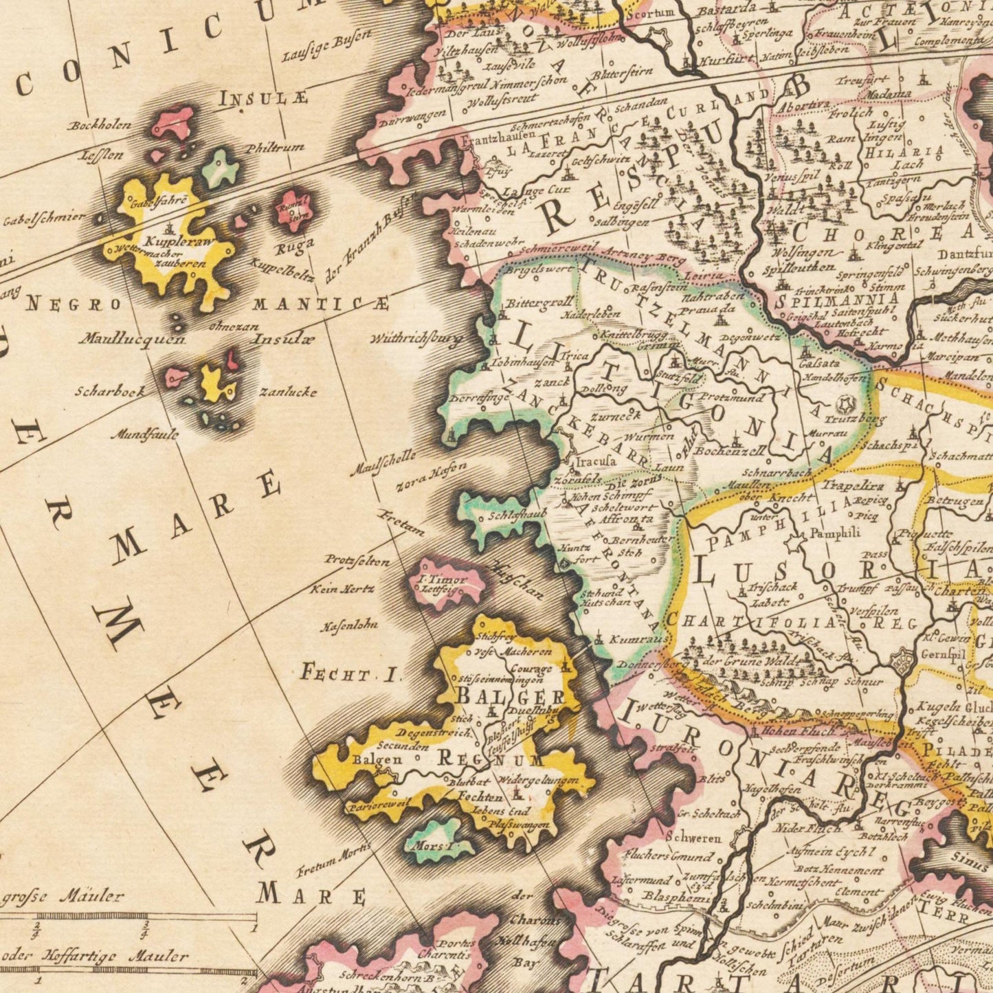 Historische Landkarte Schlaraffenland um 1694