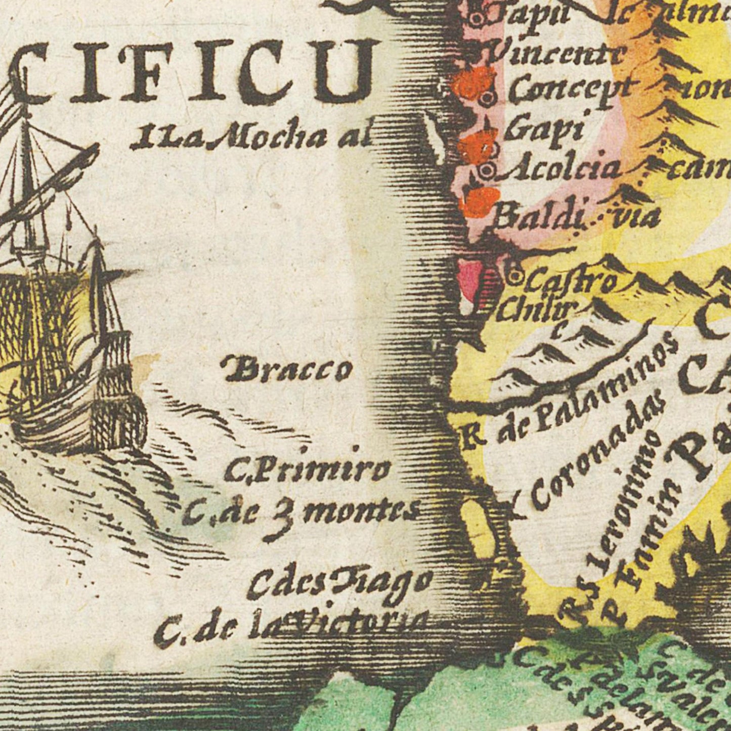 Historische Landkarte Südamerika um 1609