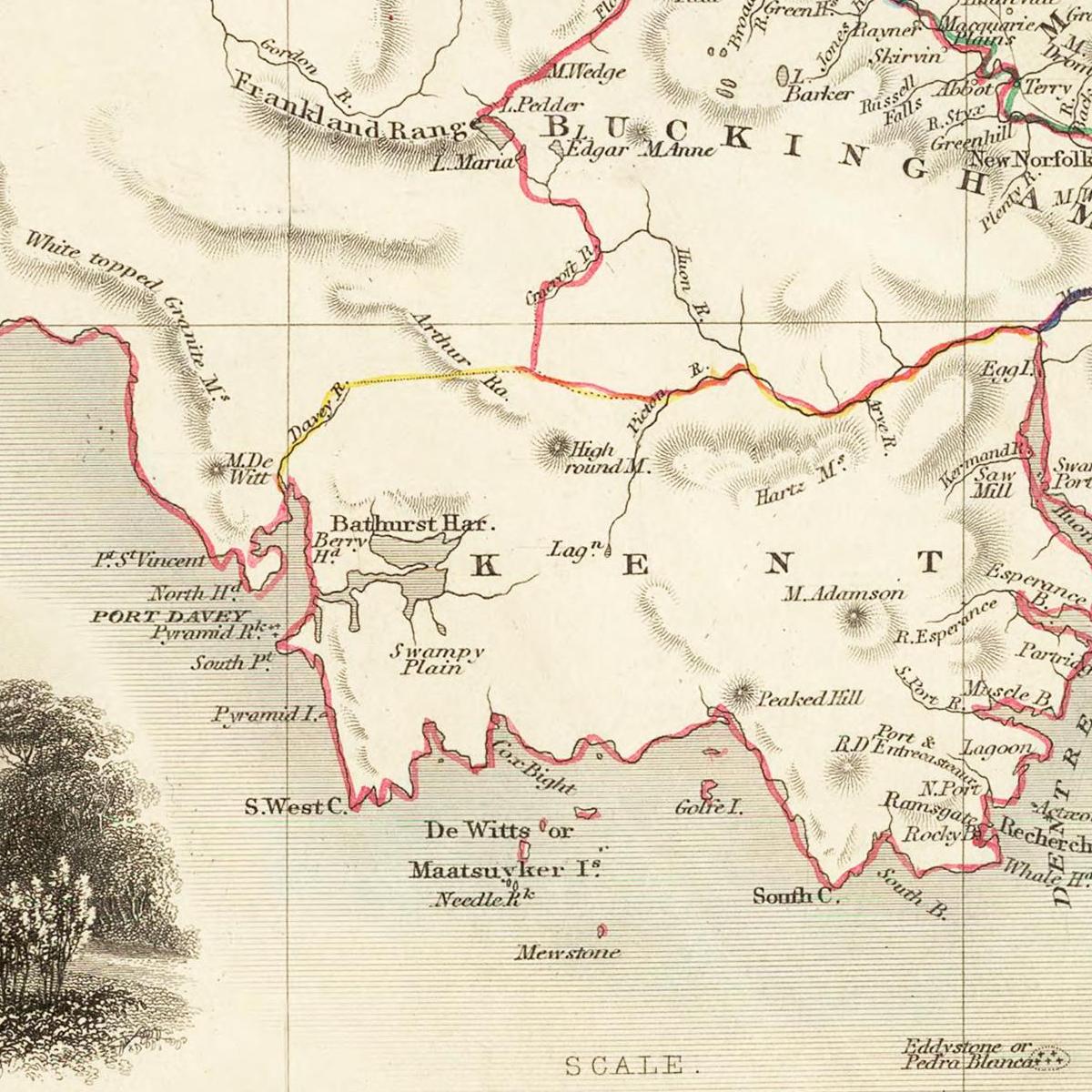 Historische Landkarte Tasmanien um 1850