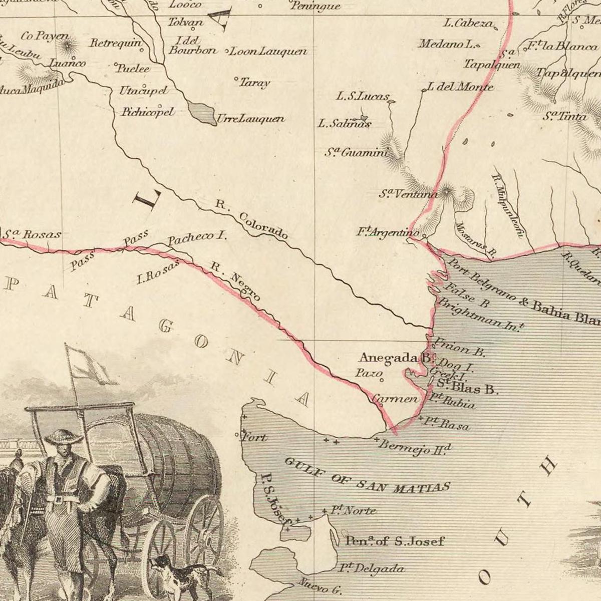 Historische Landkarte Argentinien & Chile um 1850