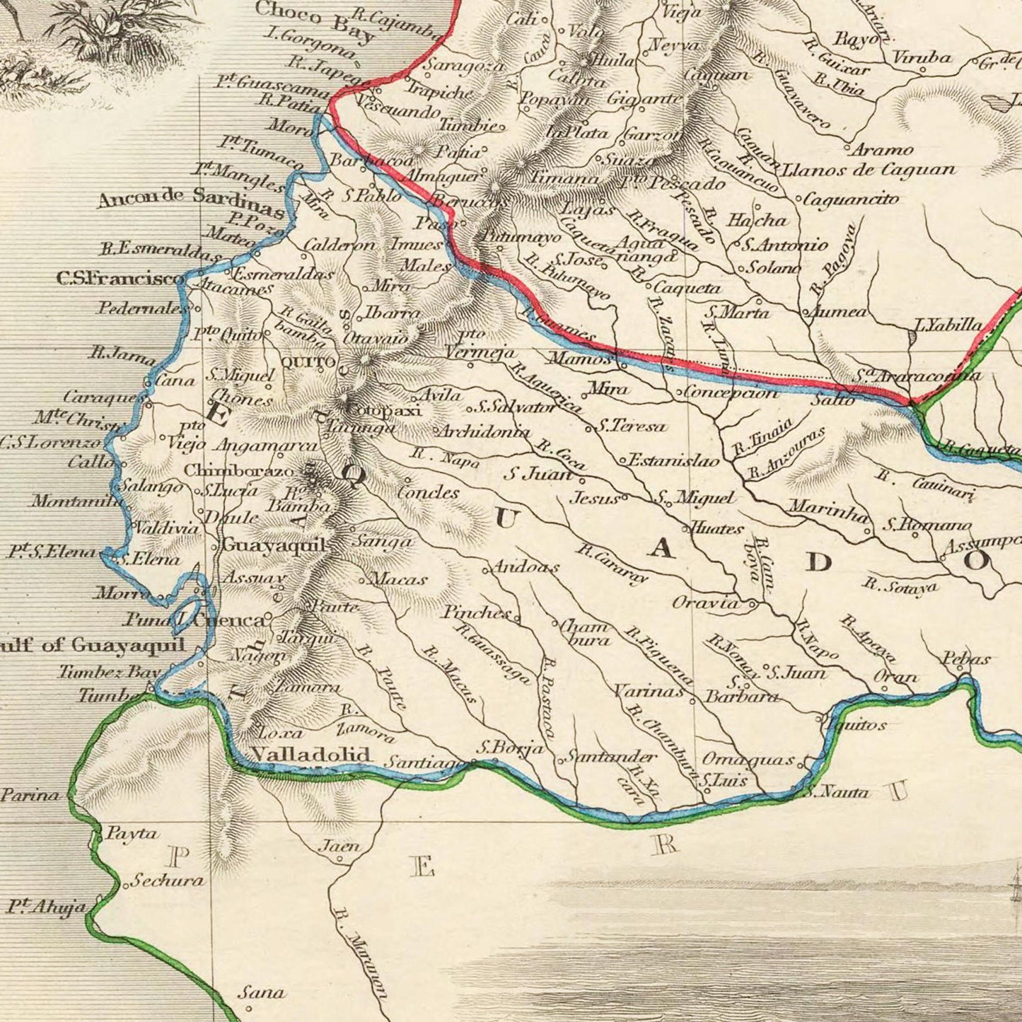 Historische Landkarte Kolumbien & Venezuela um 1850