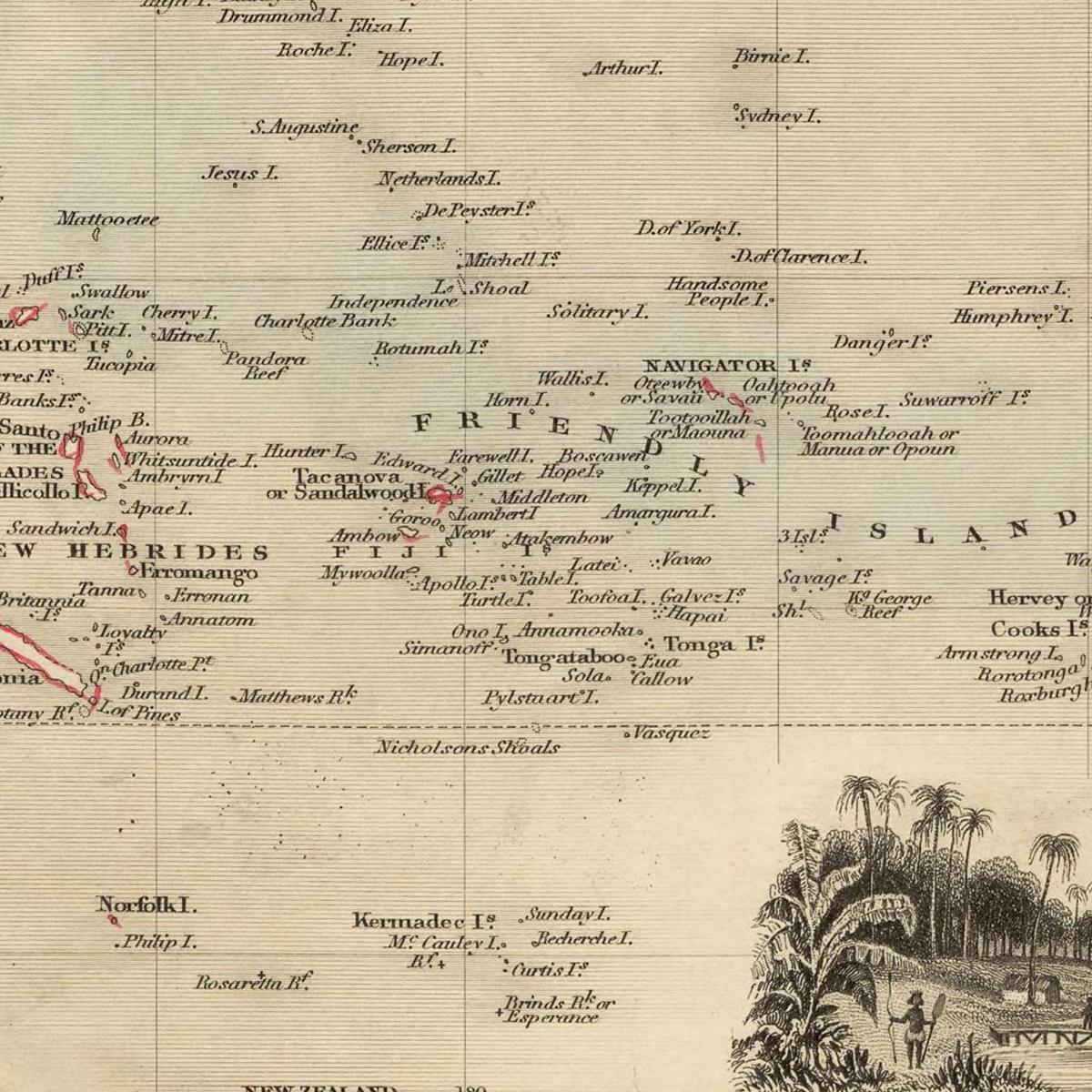 Historische Landkarte Polynesien um 1850