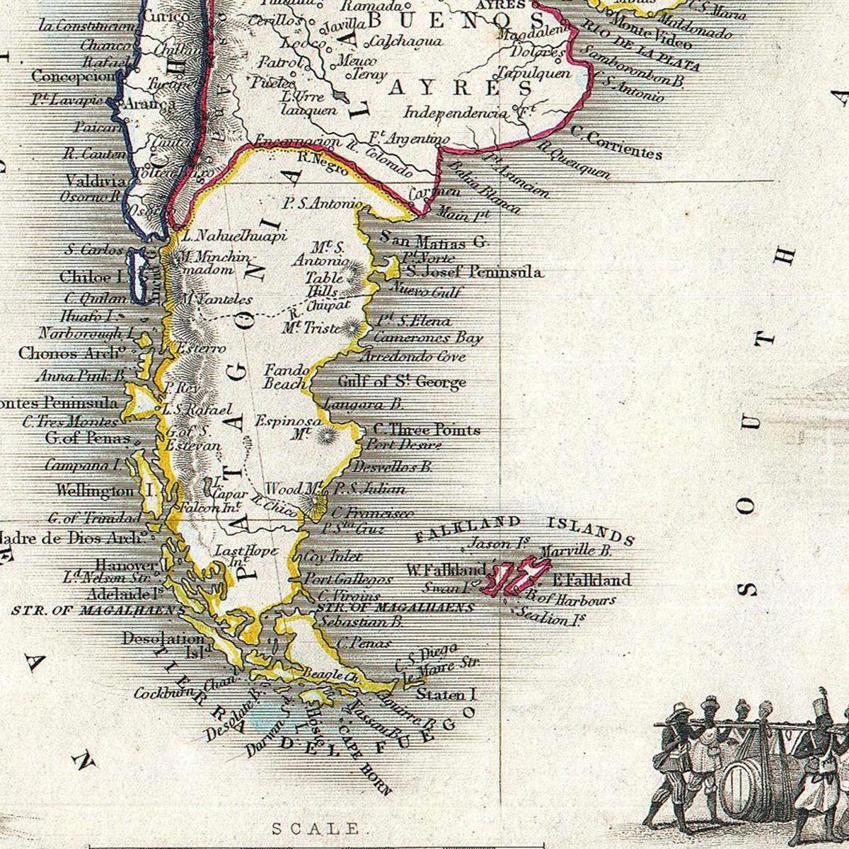 Historische Landkarte Südamerika um 1850