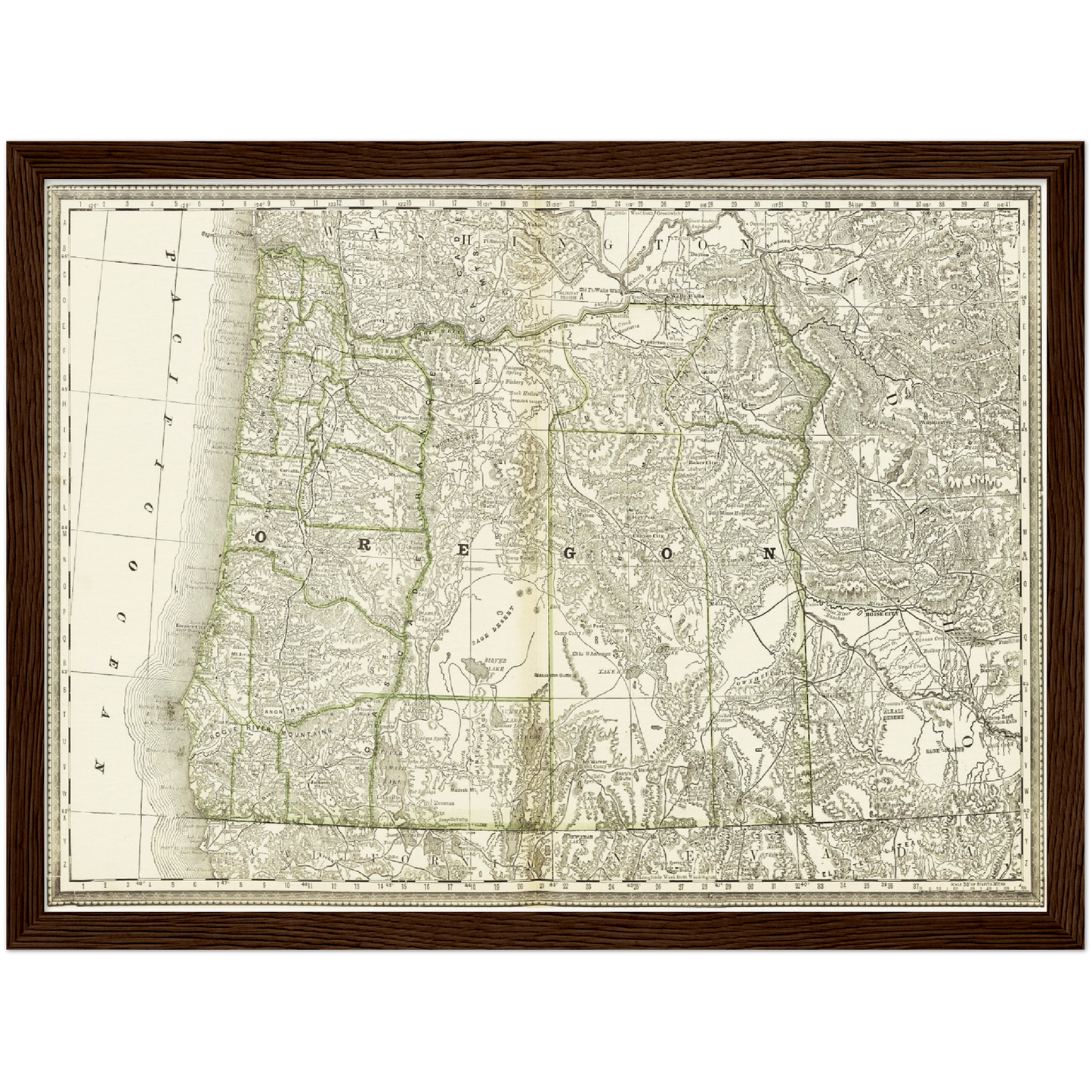 Historische Landkarte Oregon um 1882