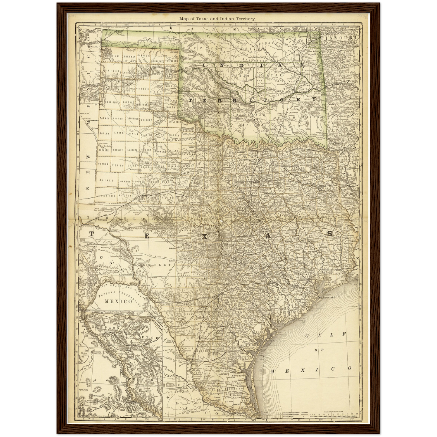 Historische Landkarte Texas um 1882