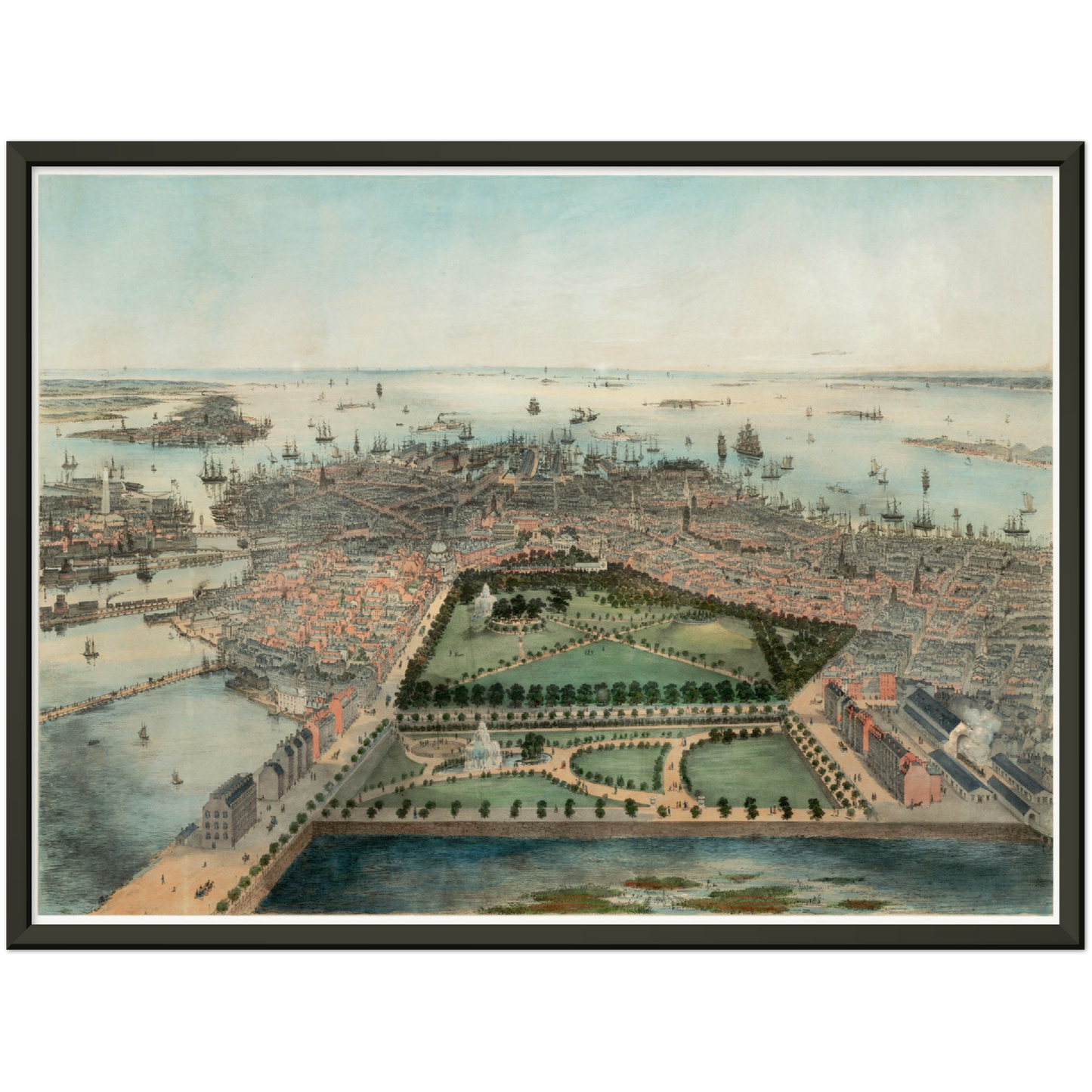 Historische Stadtansicht Boston um 1850