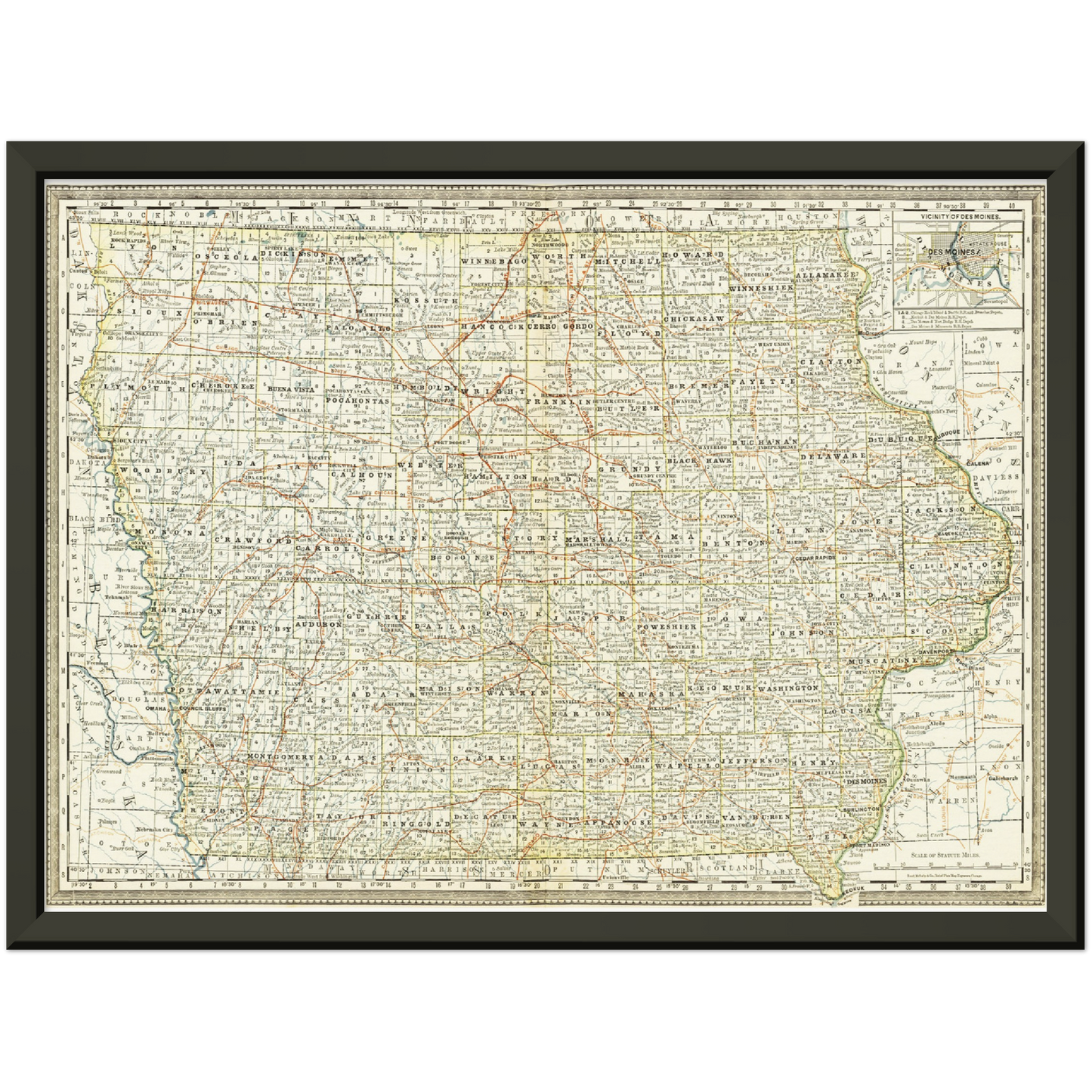 Historische Landkarte Iowa um 1882