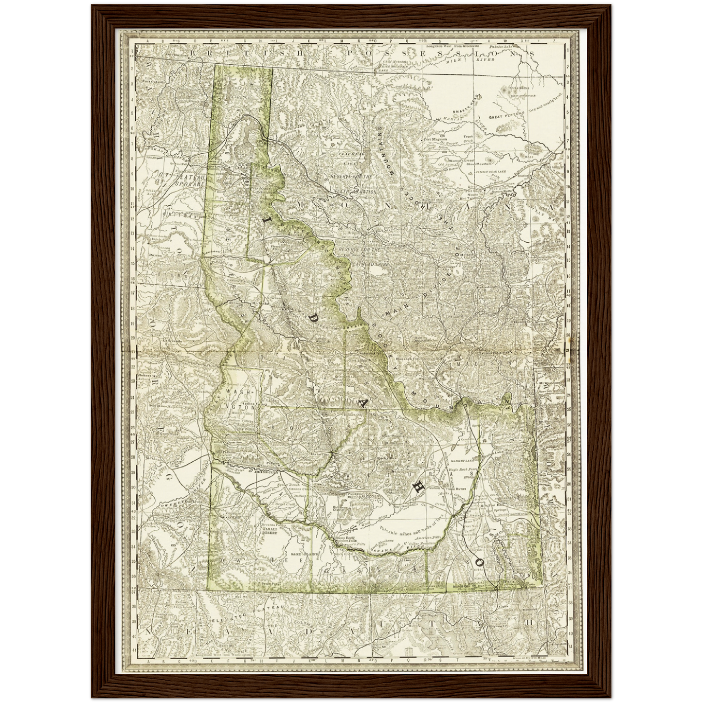 Historische Landkarte Idaho um 1882