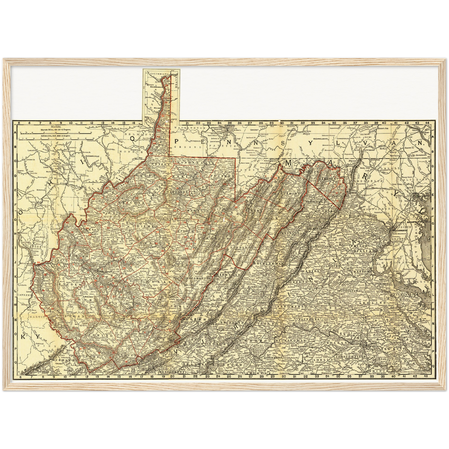 Historische Landkarte West Virginia um 1898