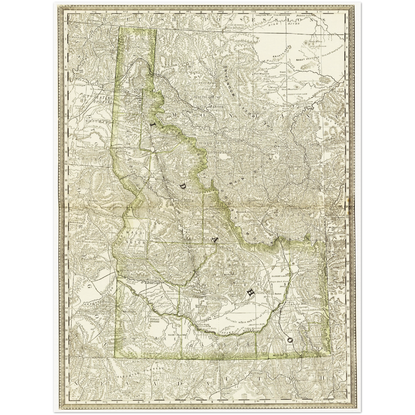 Historische Landkarte Idaho um 1882