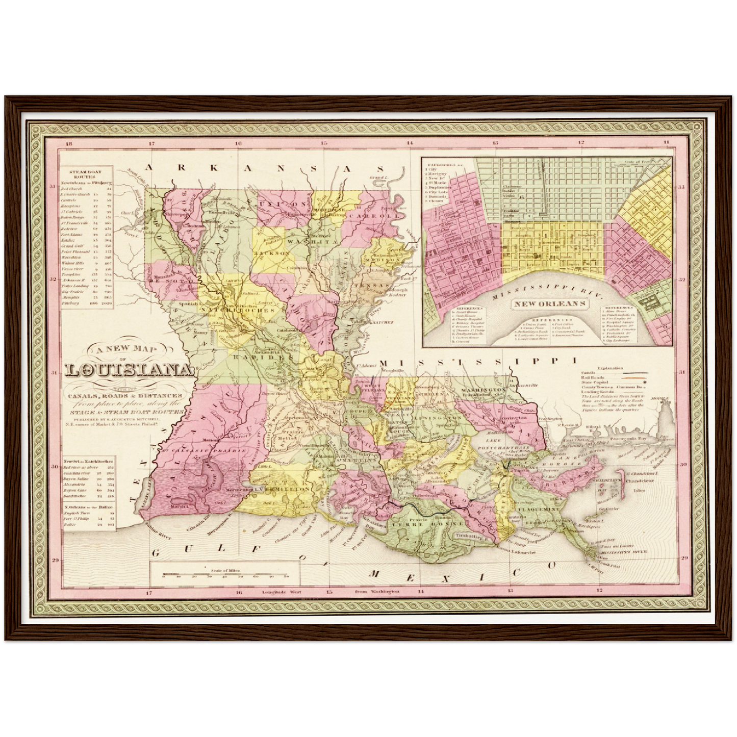 Historische Landkarte Louisiana um 1849