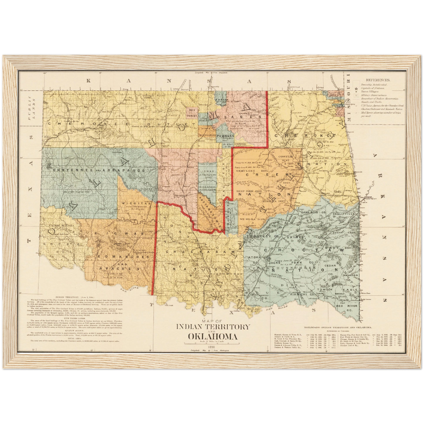 Historische Landkarte Oklahoma um 1890