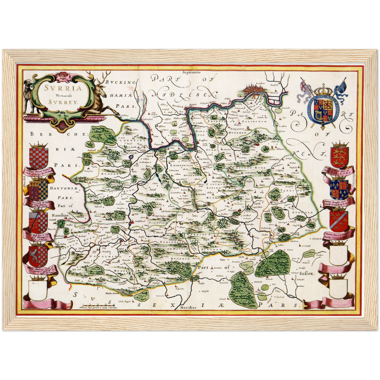 Historische Landkarte Surrey um 1646
