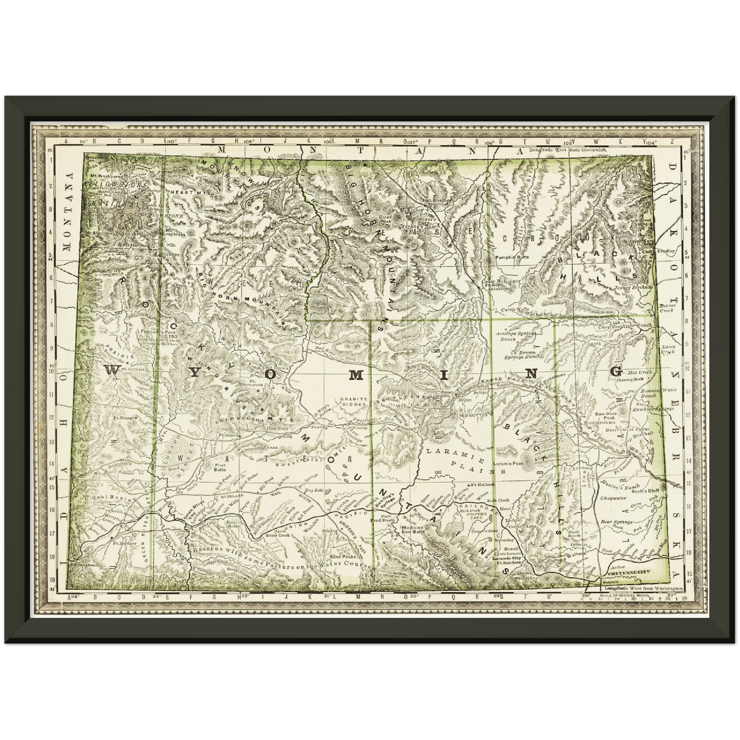 Historische Landkarte Wyoming um 1882