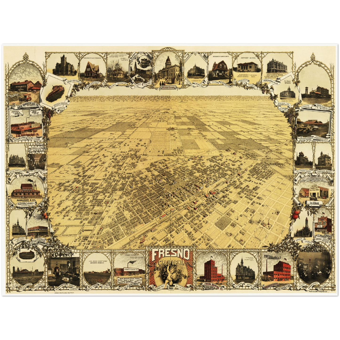 Historische Stadtansicht Fresno um 1901