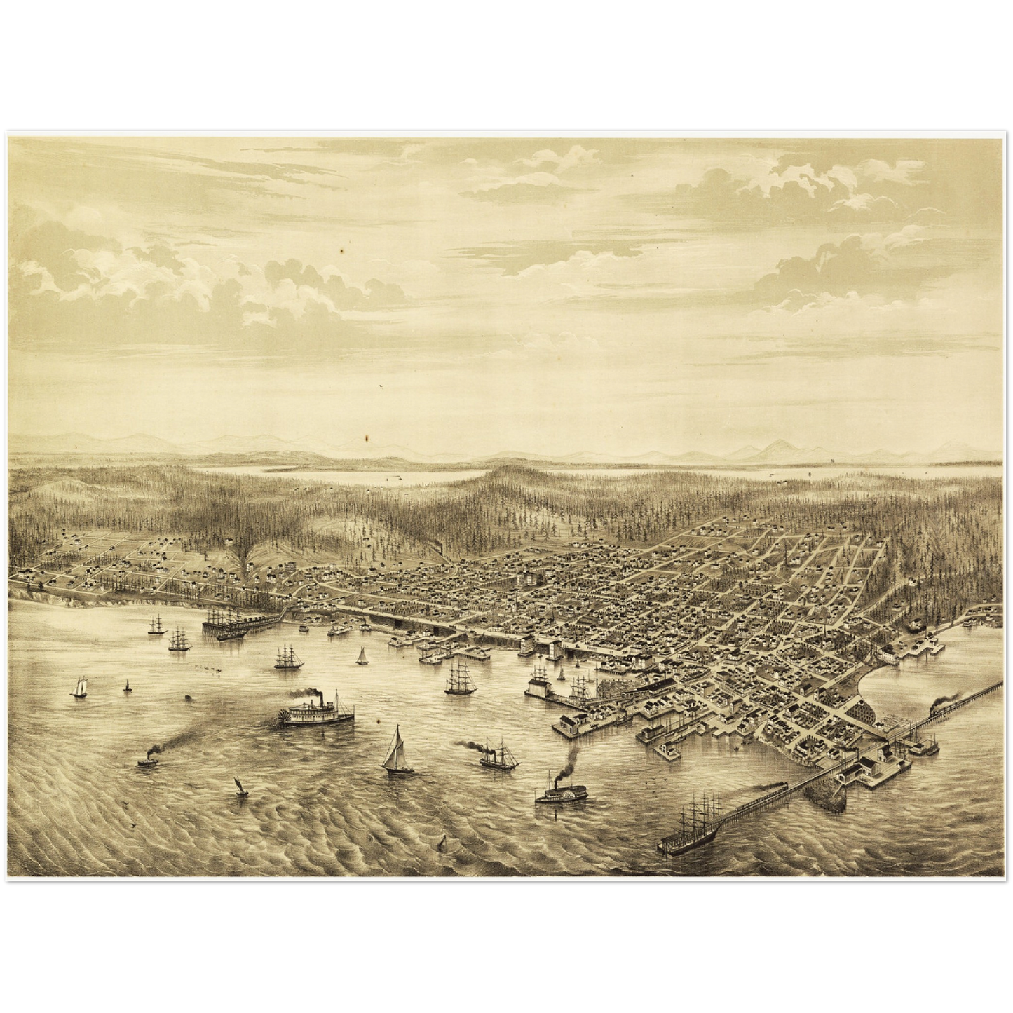 Historische Stadtansicht Seattle um 1878