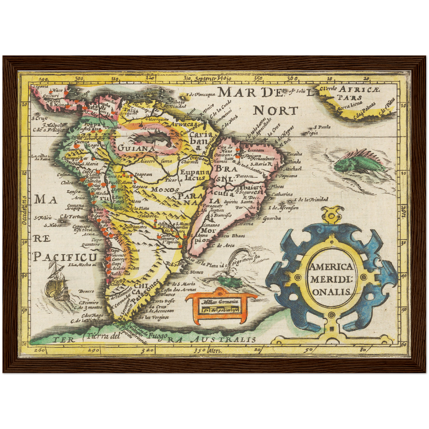 Historische Landkarte Südamerika um 1609