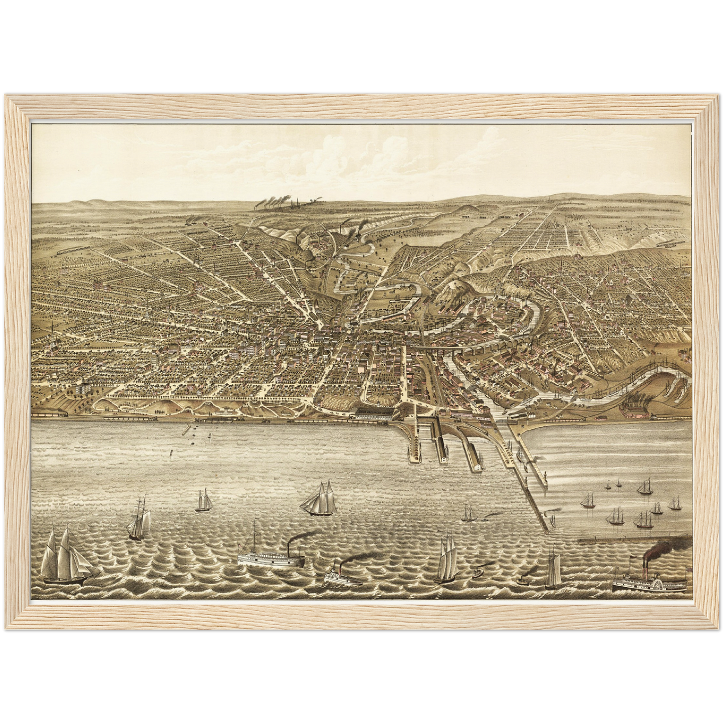 Historische Stadtansicht Cleveland um 1877
